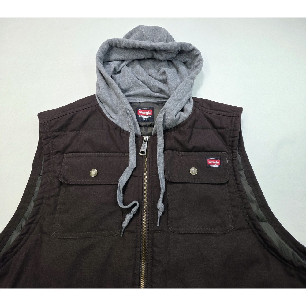 Wrangler Workwear Vest Mens XL LIMITED USE Duck Canvas Lined Insulated Hooded